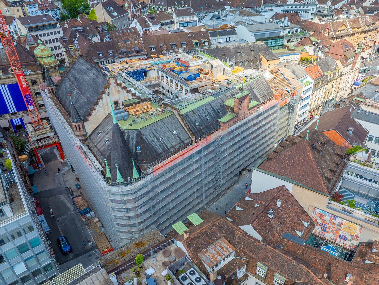 Umbau Sanierung alte Hauptpost Basel Drohnenaufnahme